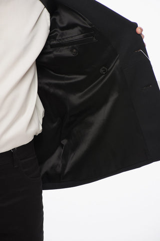 Wool Double-Breasted Blazer With Flap Pockets