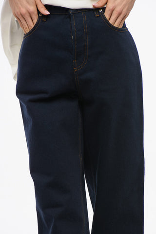 High-waisted Dark Washed Denims with Printed Cuffs 18cm