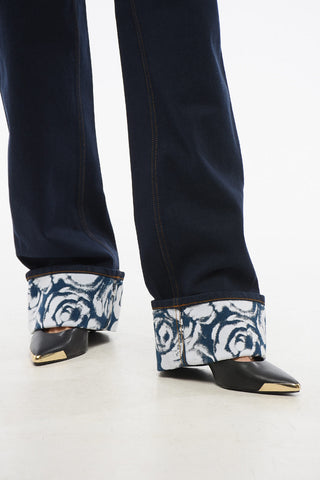 High-waisted Dark Washed Denims with Printed Cuffs 18cm