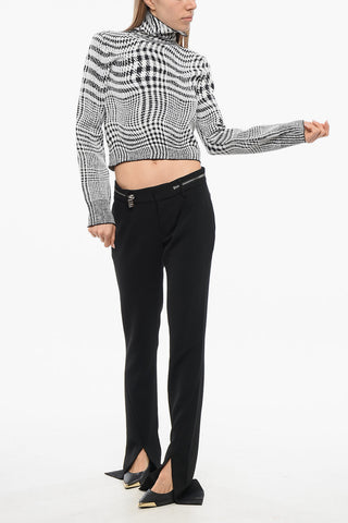 Turtleneck Stretch Wool Sweater with Houndstooth Pattern