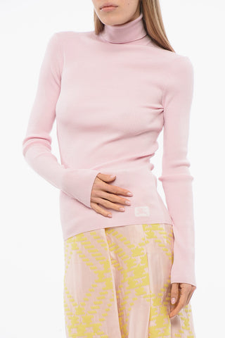 Turtleneck Ribbed Wool Blend Sweater