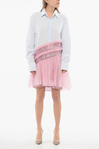 TULLE Chemisier a Righe con Volant a Tulle