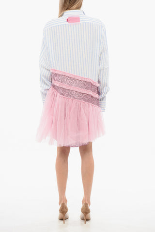TULLE Chemisier a Righe con Volant a Tulle