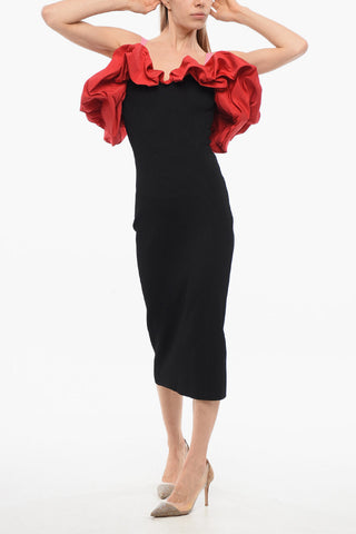 Knitted Cold-Shoulder Dress with Ruffled Detail