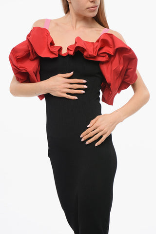 Knitted Cold-Shoulder Dress with Ruffled Detail