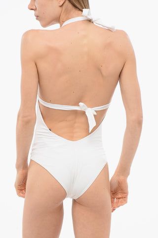 Solid One-Piece Swimsuit with Open Back and Lace Side Detail