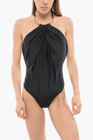 RAQUEL DINIZ Hallterneck One Piece Swimsuit with Golden Effect Detail