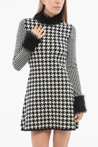 Hahnentritt-Kleid mit Fadendetail