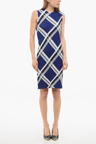Silk Sleeveless Dress with Checkered Motif