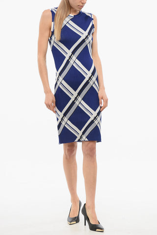 Silk Sleeveless Dress with Checkered Motif
