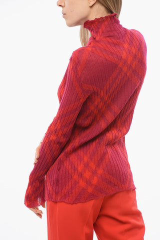 Turtleneck Mohair Blend Sweater with Tartan Motif