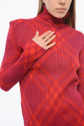 Turtleneck Mohair Blend Sweater with Tartan Motif