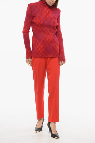 Turtleneck Mohair Blend Sweater with Tartan Motif