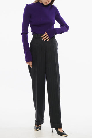 Pantaloni in Lana con Gamba Ampia