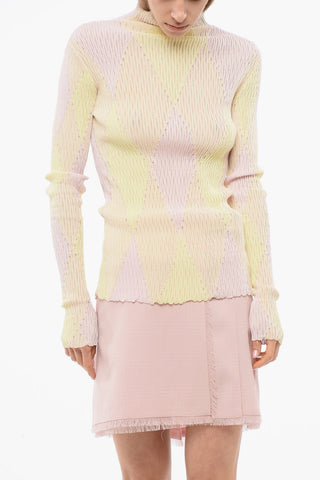 Turtleneck Silk Blend Sweater with Argyle Motif