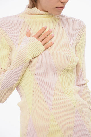 Turtleneck Silk Blend Sweater with Argyle Motif