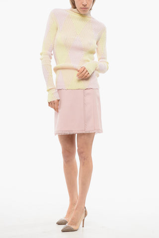 Turtleneck Silk Blend Sweater with Argyle Motif