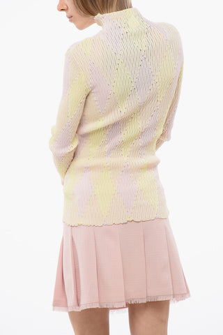 Turtleneck Silk Blend Sweater with Argyle Motif