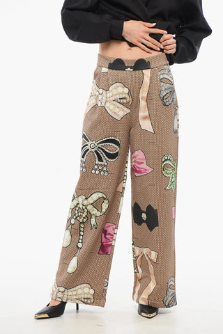 Wide Leg Pants with Bow Print