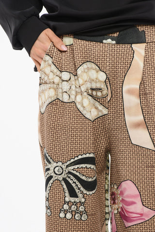 Wide Leg Pants with Bow Print
