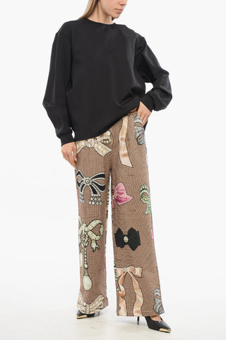 Wide Leg Pants with Bow Print