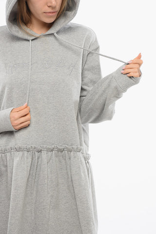 Fleece Hoodie Dress with Volant