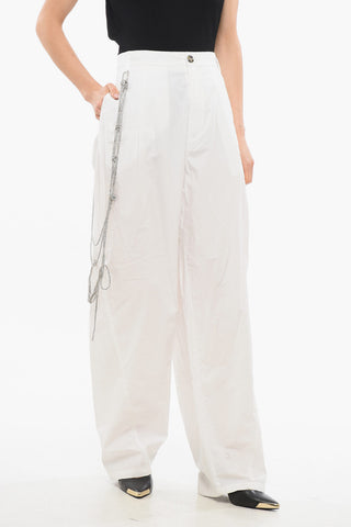 Pantaloni a Una Pince PHEBE In Cotone con Dettaglio Catena in Strass