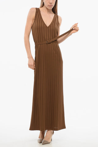 Long Ribbed Dress with Belt