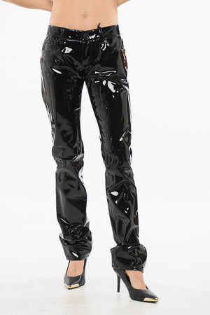Low-Rise 5-Pocket Eco Patent Leather Pants
