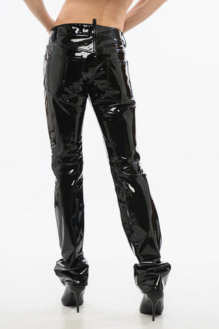 5-Taschen-Hose mit niedriger Taille aus Eco-Lack