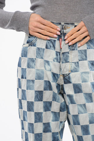 Jeans San Diego Fit con Motivo a Scacchi 25cm