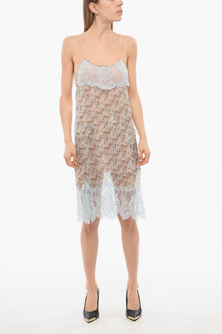 Floral Slipkleid aus Seidenchiffon mit Spitzendetails