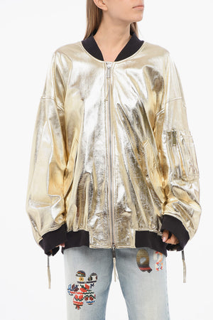 Oversized Bomber aus Lamé-Leder mit Frontreißverschluss