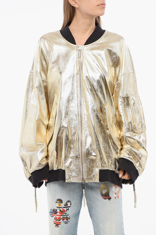 Oversized Bomber aus Lamé-Leder mit Frontreißverschluss