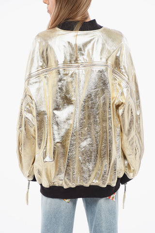 Oversized Bomber aus Lamé-Leder mit Frontreißverschluss