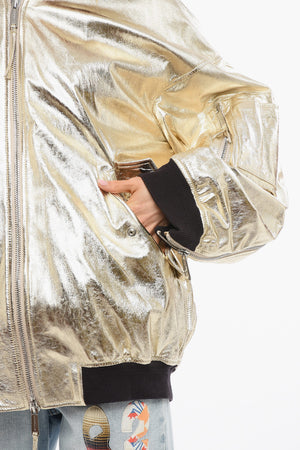 Oversized Bomber aus Lamé-Leder mit Frontreißverschluss