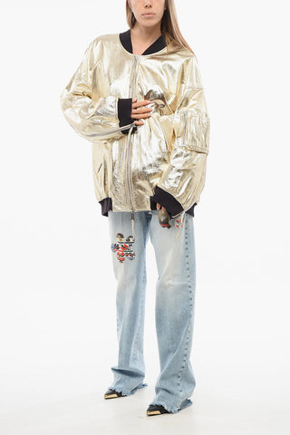 Oversized Bomber aus Lamé-Leder mit Frontreißverschluss
