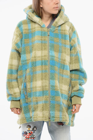 Sherpa Zip-up Hoodie with Tartan Pattern
