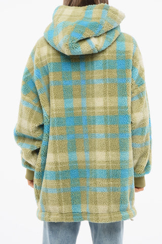 Sherpa Zip-up Hoodie with Tartan Pattern