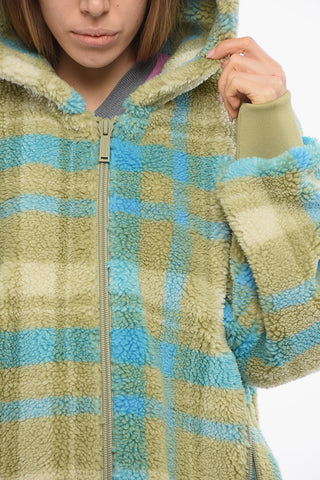 Sherpa Zip-up Hoodie with Tartan Pattern