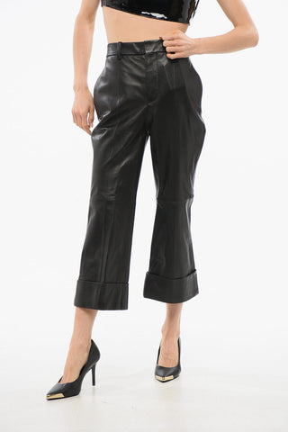 Pantaloni Bootcut Cropped Fit in Pelle
