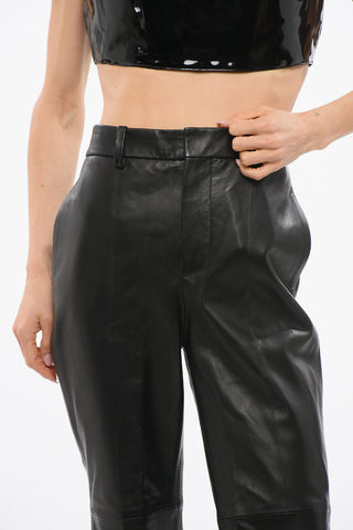 Pantaloni Bootcut Cropped Fit in Pelle