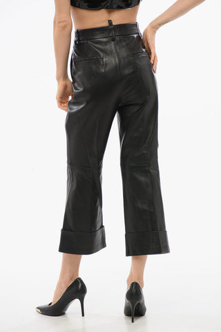 Pantaloni Bootcut Cropped Fit in Pelle