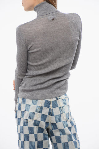 Maglia a Collo Alto in Lana a Costine