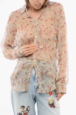 Camicia in Chiffon di Seta con Motivo Floreale