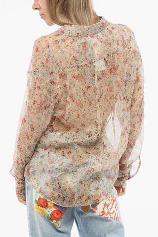 Camicia in Chiffon di Seta con Motivo Floreale