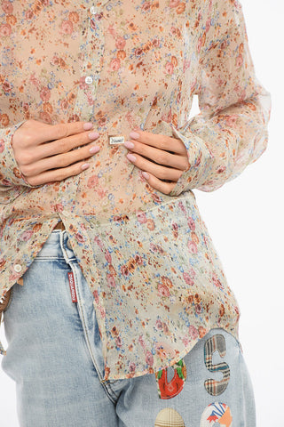 Camicia in Chiffon di Seta con Motivo Floreale