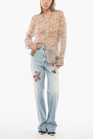 Camicia in Chiffon di Seta con Motivo Floreale
