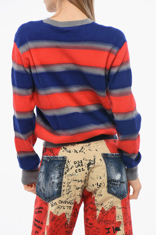 Gestreifter Wollmix-Pullover Balanced mit V-Ausschnitt