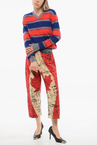 Gestreifter Wollmix-Pullover Balanced mit V-Ausschnitt